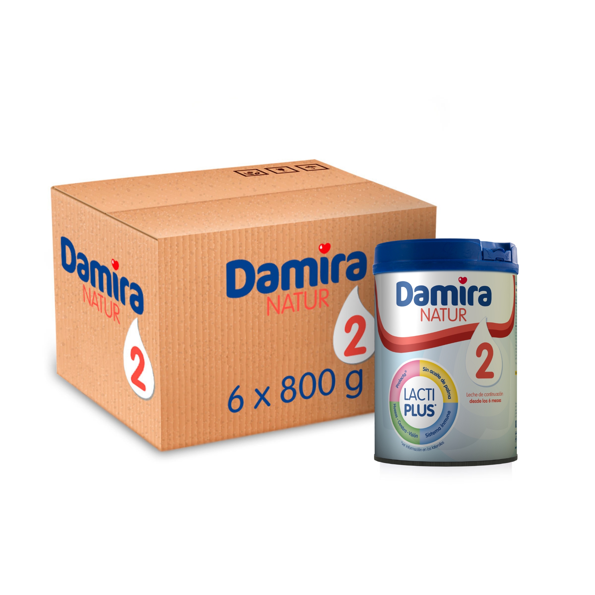 Leche Damira Natur 2 (6 x 800 gramos)